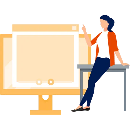 The Girl Is Pointing To The Monitor Illustration