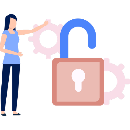 Woman pointing to open lock  Illustration