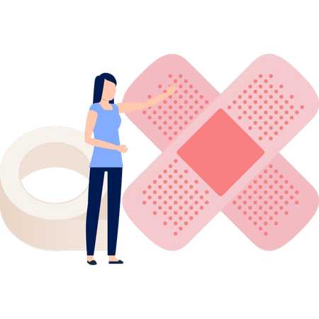 Woman Pointing To Plaster Bandage  イラスト