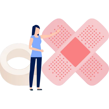 The Girl Is Pointing To The Plaster Bandage イラスト