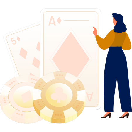 Woman pointing to poker cards  イラスト