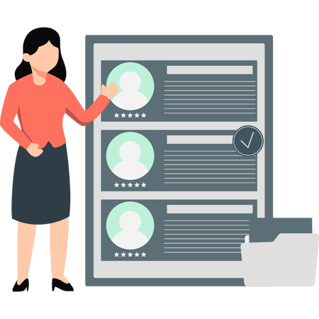 Woman pointing to star rating profiles  Illustration
