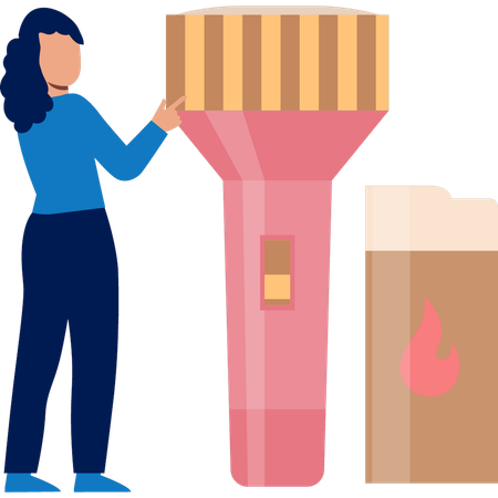 Woman Pointing To Torch Light  Illustration