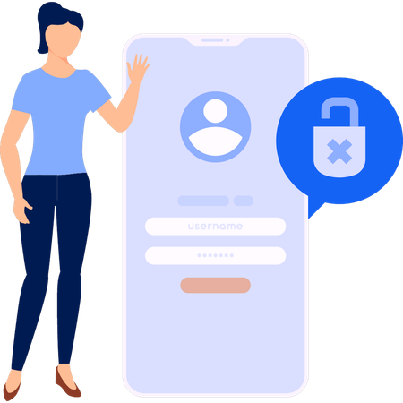 Woman pointing to username and password  Illustration