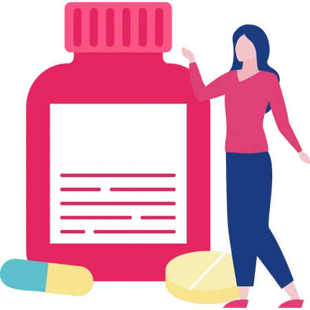 Girl Is Pointing To The Vitamin Jar Illustration