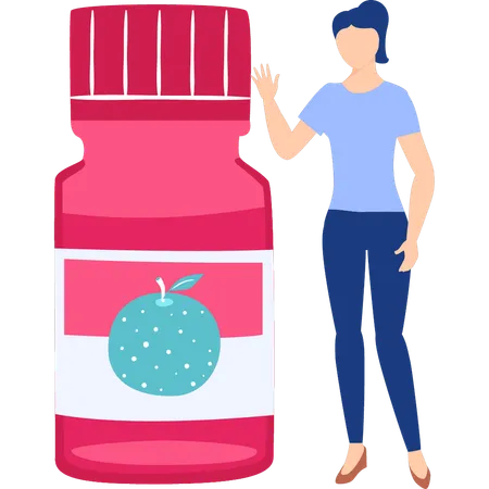 The Girl Is Pointing To The Vitamin Syrup Illustration