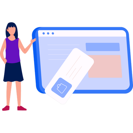 Woman pointing to web page  Illustration
