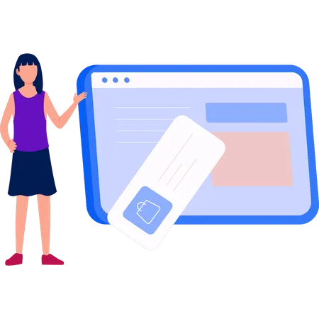 Woman pointing to web page  イラスト
