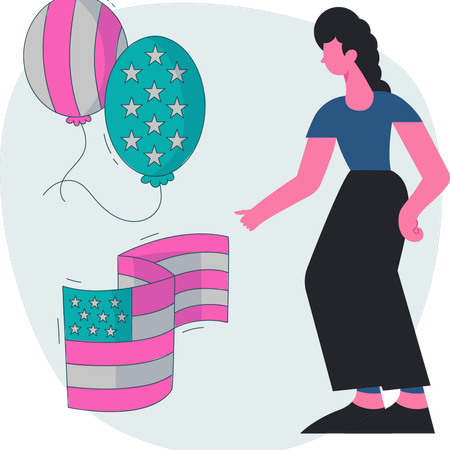 Woman pointing UK flag  Illustration