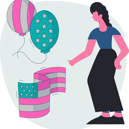 Woman pointing UK flag  Illustration