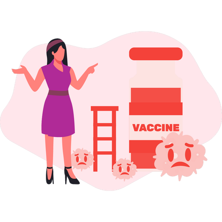 Woman pointing virus vaccine  Illustration