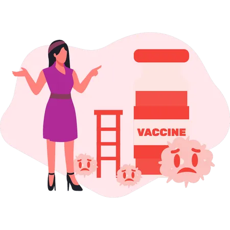 Woman pointing virus vaccine  Illustration