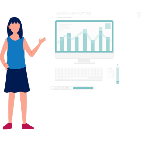 Woman pointing web analytic graph  Illustration