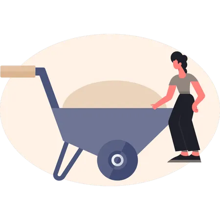 Woman  pointing wheelbarrow  Illustration