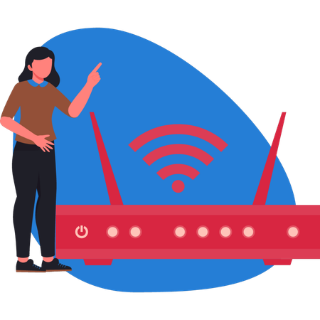 Woman  pointing WIFI modam  Illustration