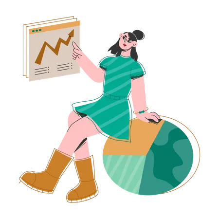 Woman Points Out The Growth Of Statistics  Illustration