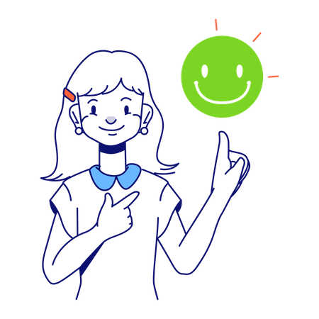 Woman points to the smiley face  Illustration
