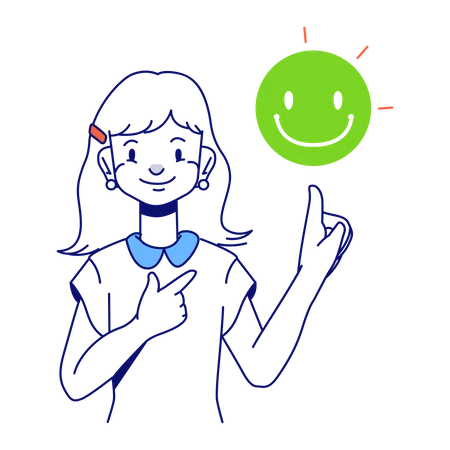 Woman points to the smiley face  Illustration