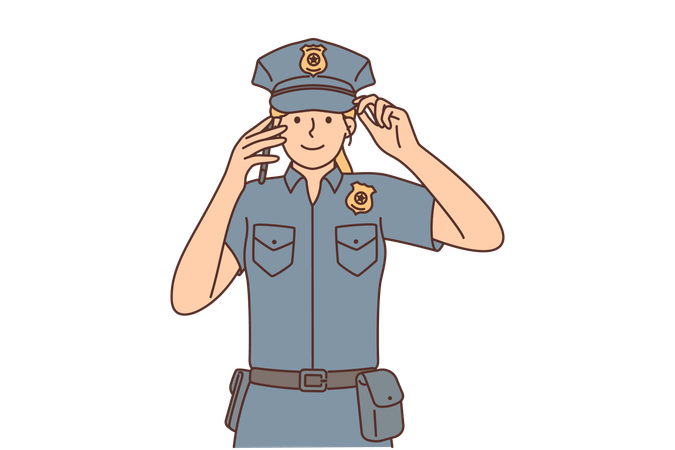 Woman police officer with phone  Illustration