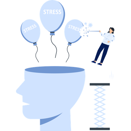 Woman Popping Stress Balloons Mental Health  Illustration