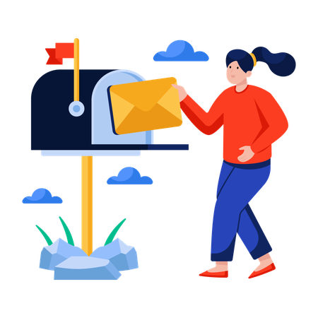 Woman posts letter in Letterbox  Illustration