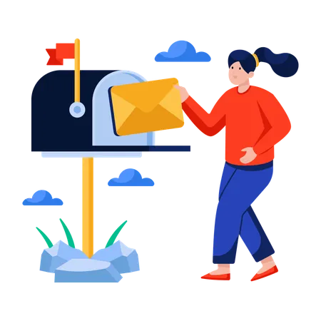 Woman posts letter in Letterbox  Illustration