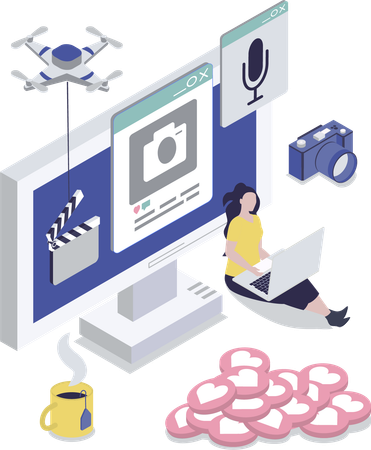 Woman posts on social media  Illustration