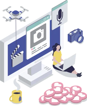 Woman posts on social media  Illustration
