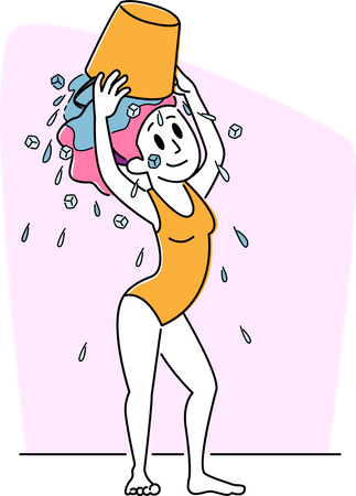 Woman Pouring Ice Water Bucket on Head Illustration