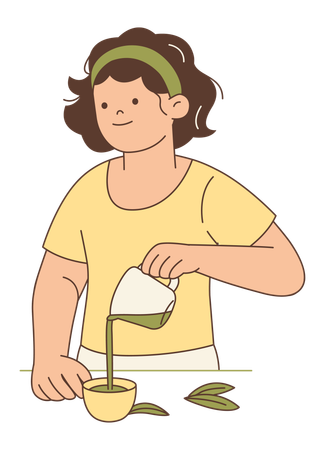 Woman Pouring Matcha Green Tea  Illustration