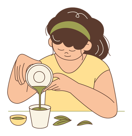 Woman Pouring Matcha Tea  Illustration