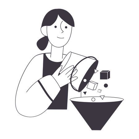Woman pours items out of the bucket Illustration