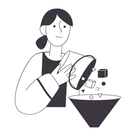 Woman pours items out of the bucket Illustration