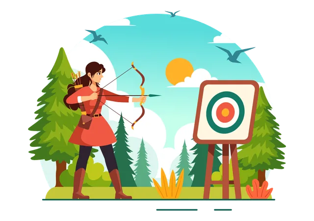 Woman practices archery sport  Illustration