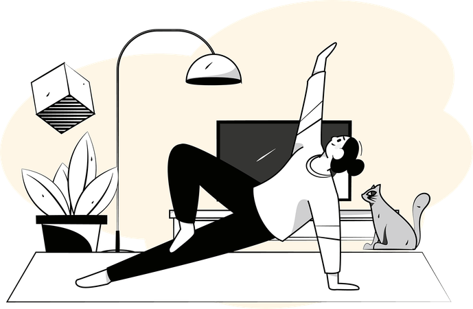 Woman practices physical workout  Illustration