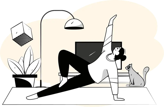 Woman practices physical workout  イラスト