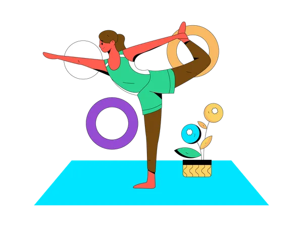 Woman practices physical workout  Illustration