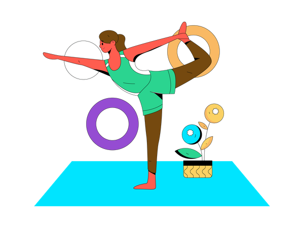 Woman practices physical workout  Illustration