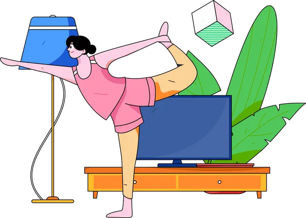 Woman practices physical workout  Illustration