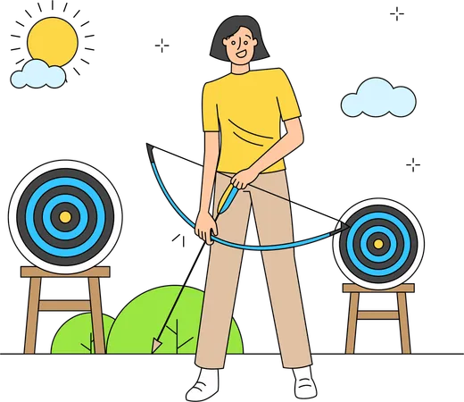 Woman practicing archery  Illustration
