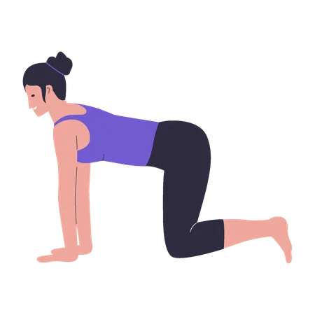 Woman practicing cat yoga pose  Illustration