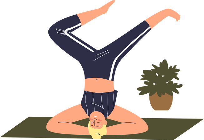 Woman practicing headstand yoga pose  Illustration