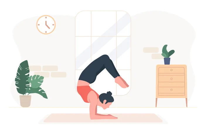 Illustration Of Woman Yoga Practicing Scorpion Pose Or Vrschikasana Exercise Illustration