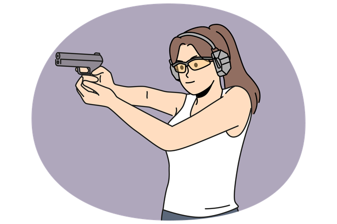 Woman practicing shooting gun game  Illustration