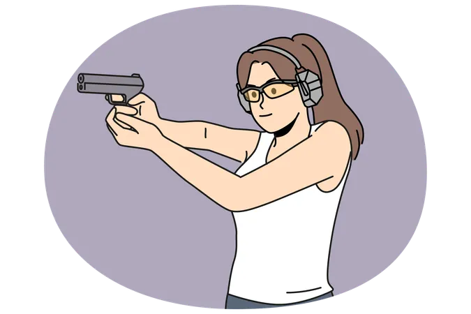 Woman practicing shooting gun game  Illustration