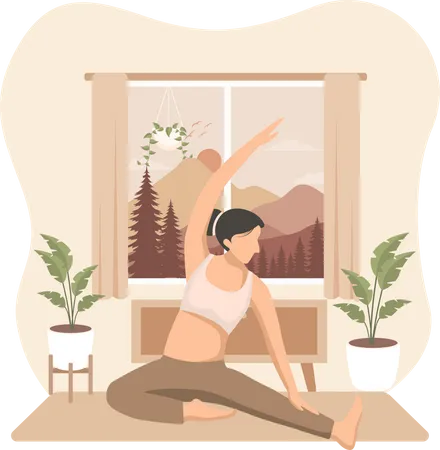 Woman Practicing Yoga  Illustration