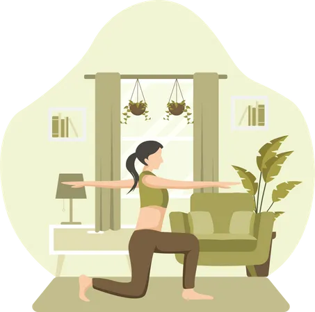 Woman Practicing Yoga at Home  Illustration