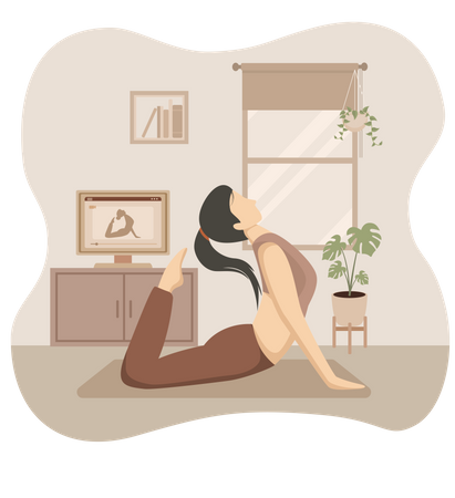 Woman Practicing Yoga at Home  Illustration