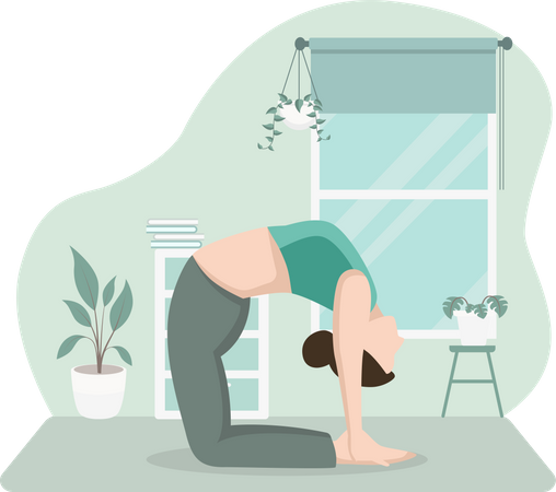 Woman Practicing Yoga at Home  Illustration