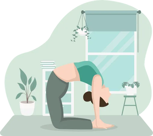 Woman Practicing Yoga at Home  Illustration